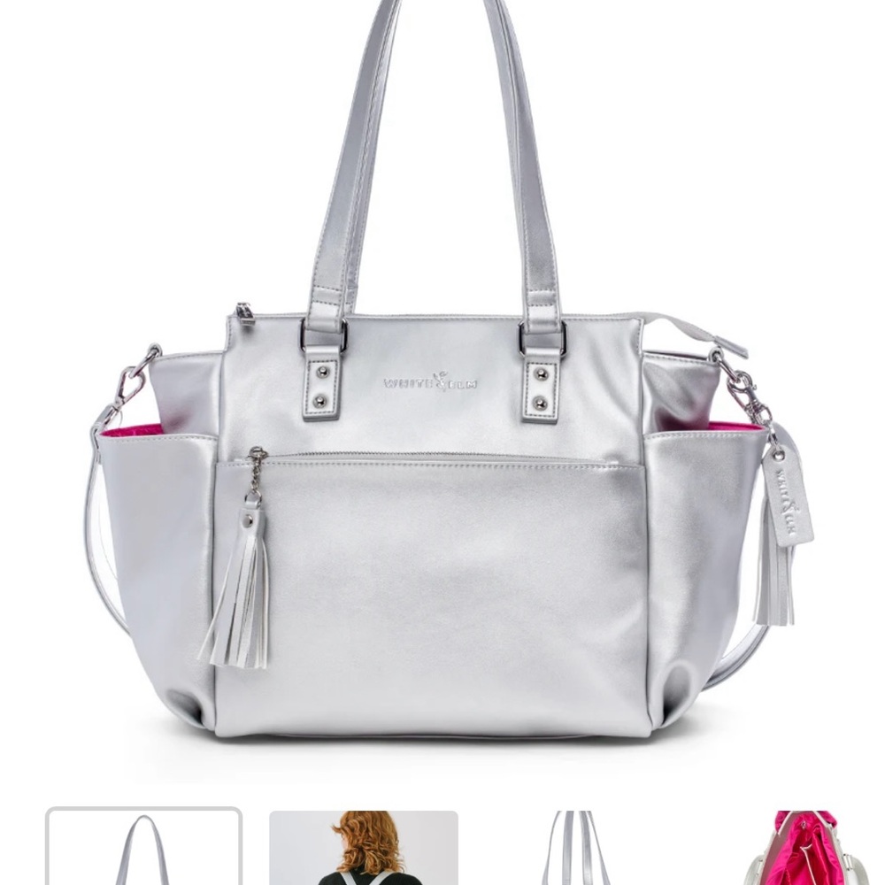 Stylish Silver Tote with Pink Interior